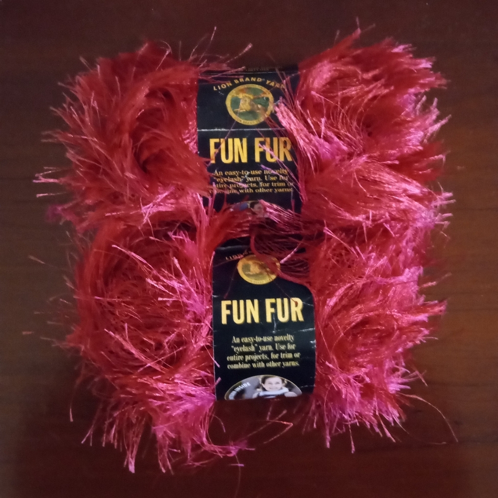 2 Skeins Lion Brand Raspberry Fun Fur Yarn